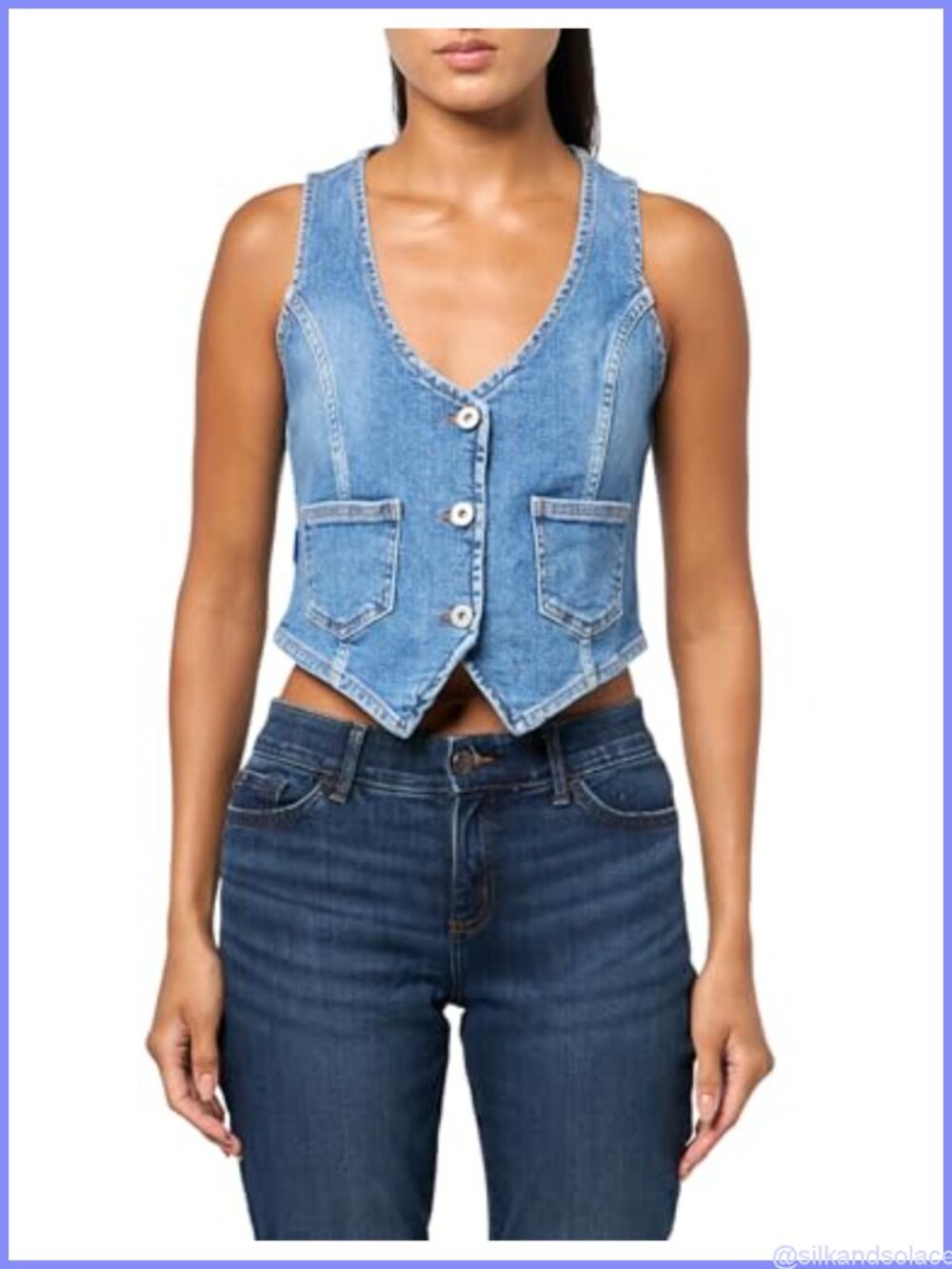 HUGO Scoop Neck Denim Vest Sleeveless Cotton Blend